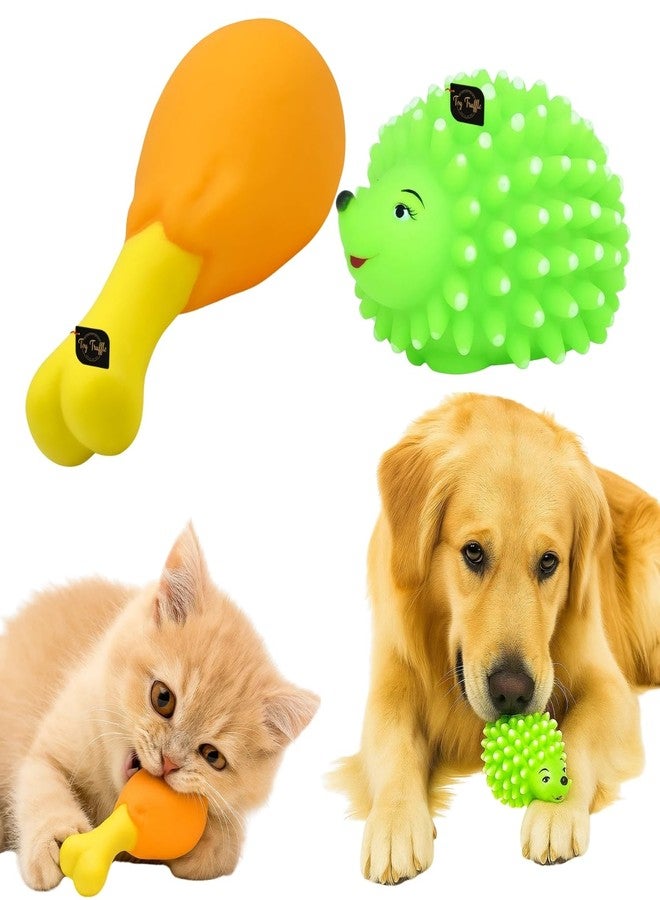 Toy Truffle لعبة فخذ دجاجة الكمأة ولعبة قنفذ تصدر صوتاً للحيوانات الأليفة | ألعاب مضغ ممتعة للكلاب والجراء | مطاط ناعم مع صفارة للعب والجلب والتسنين | تصميم على شكل حيوان وطعام (النوع 2) - Image 1